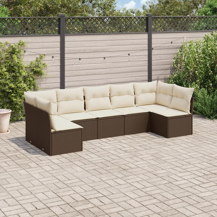 Matgrupp För Trädgården Med Dynor 8 Delar Beige Konstrotting