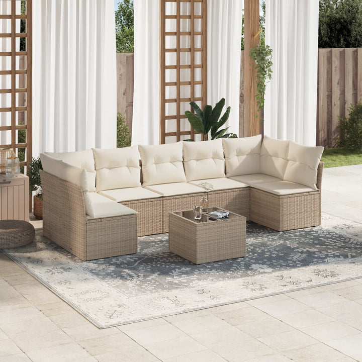 Matgrupp För Trädgården Med Dynor 8 Delar Beige Konstrotting