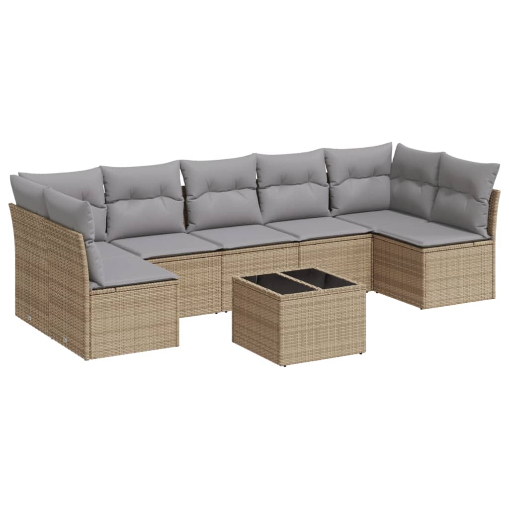 Matgrupp För Trädgården Med Dynor 8 Delar Beige Konstrotting