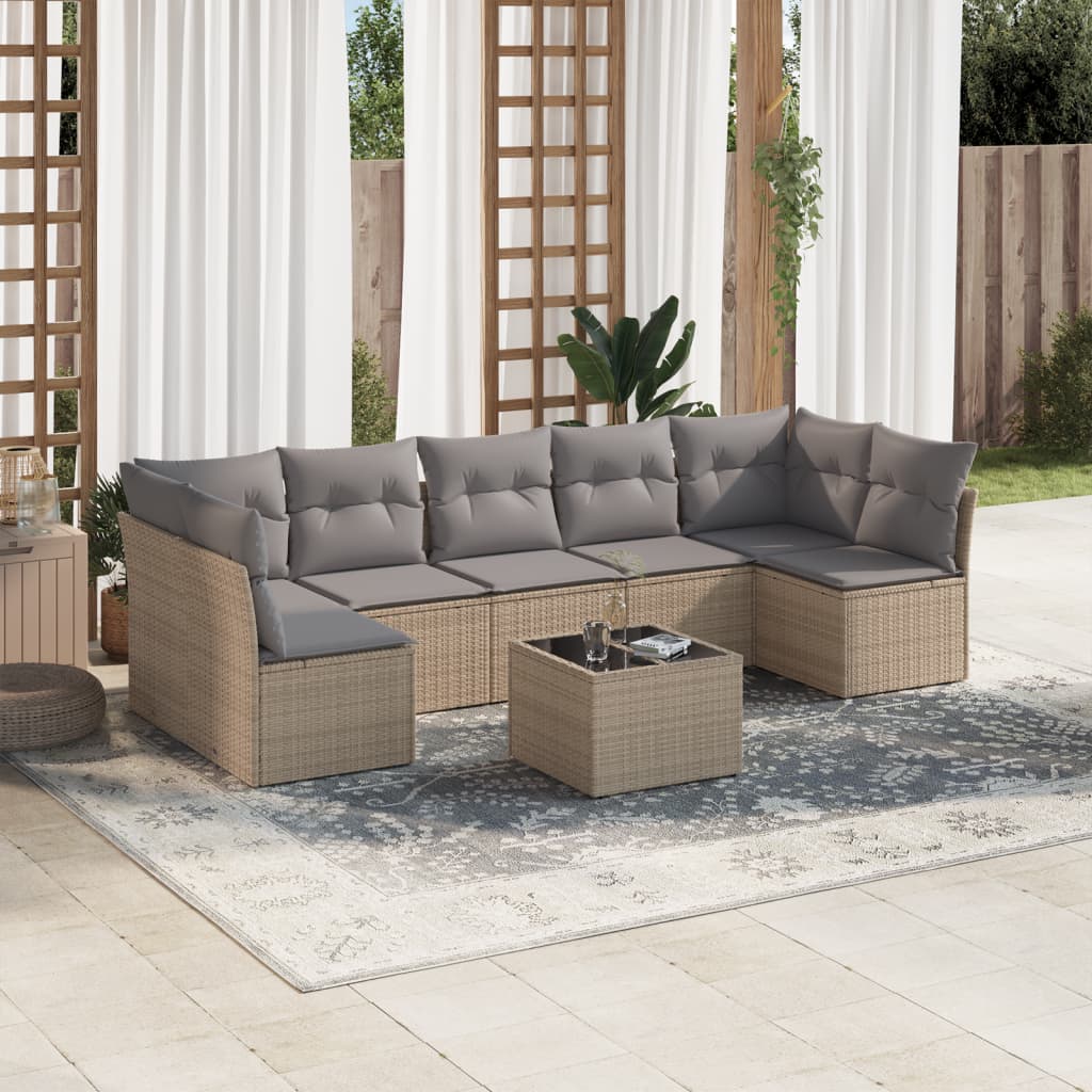 Matgrupp För Trädgården Med Dynor 8 Delar Beige Konstrotting
