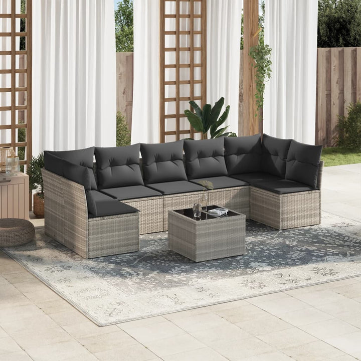 Matgrupp För Trädgården Med Dynor 8 Delar Beige Konstrotting
