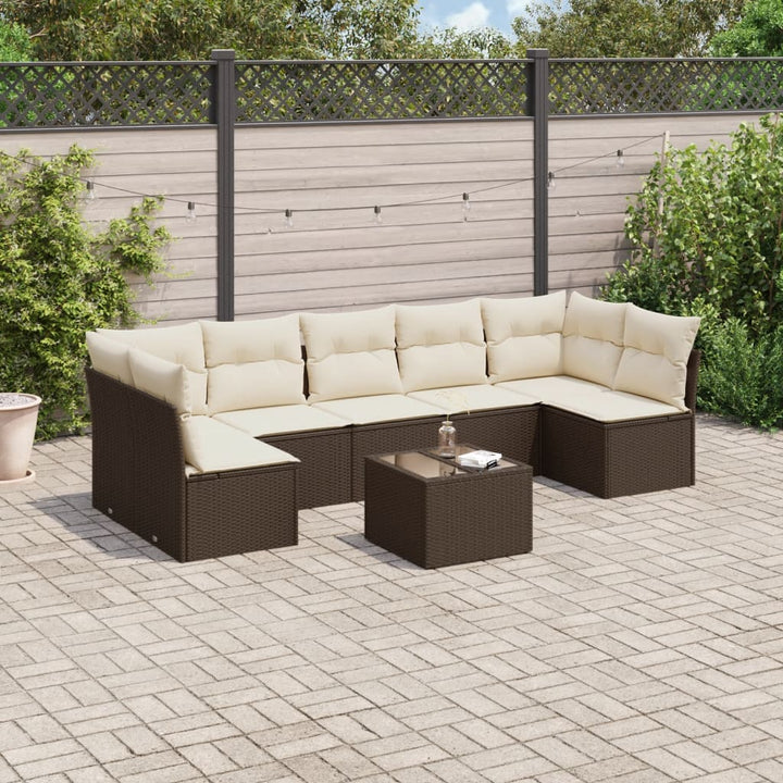 Matgrupp För Trädgården Med Dynor 8 Delar Beige Konstrotting