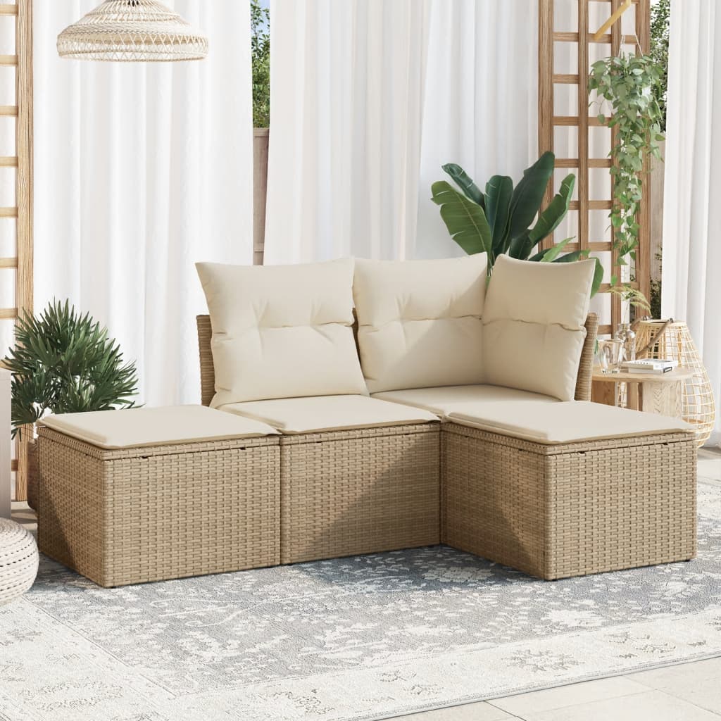 Soffgrupp För Trädgård Med Dynor 4 Delar Beige Konstrotting