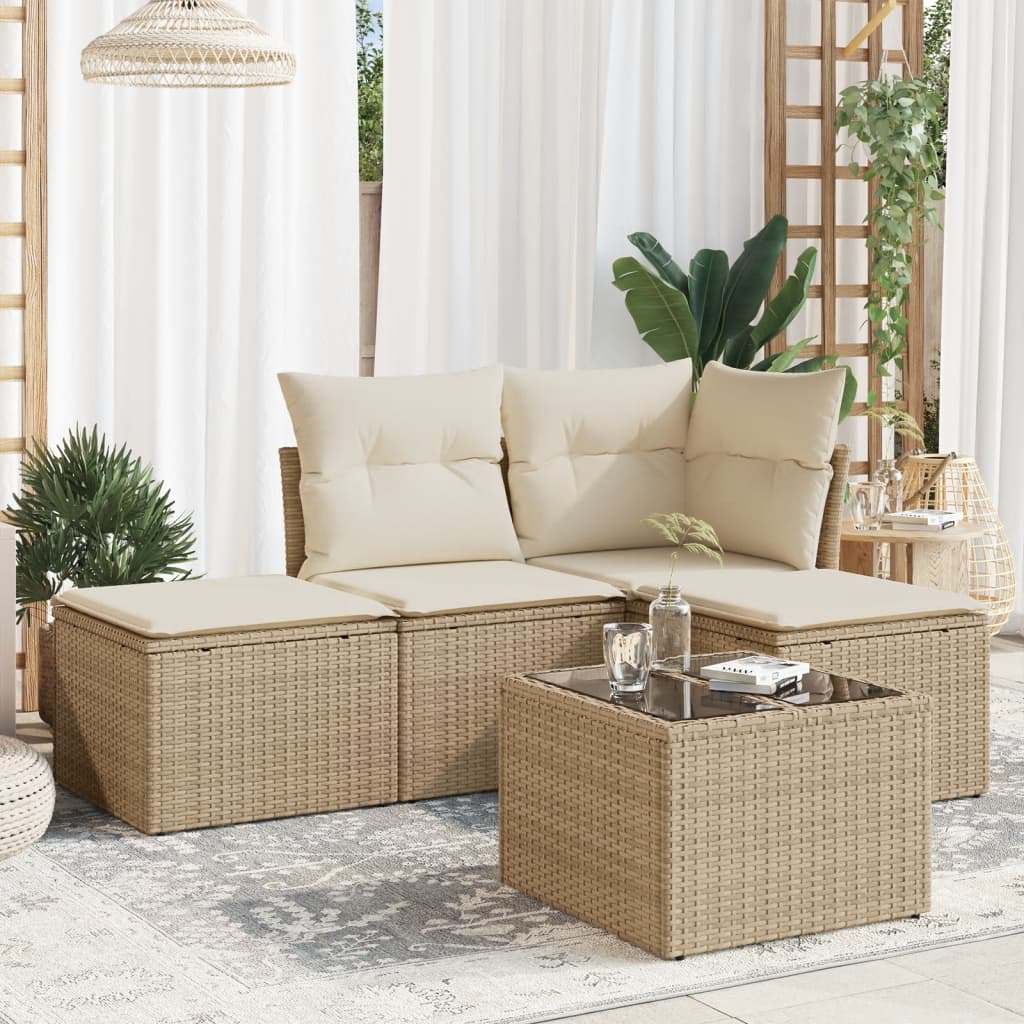 Soffgrupp För Trädgård Med Dynor 4 Delar Beige Konstrotting