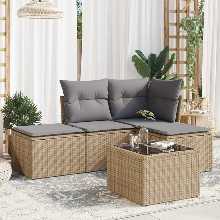 Soffgrupp För Trädgård Med Dynor 4 Delar Beige Konstrotting