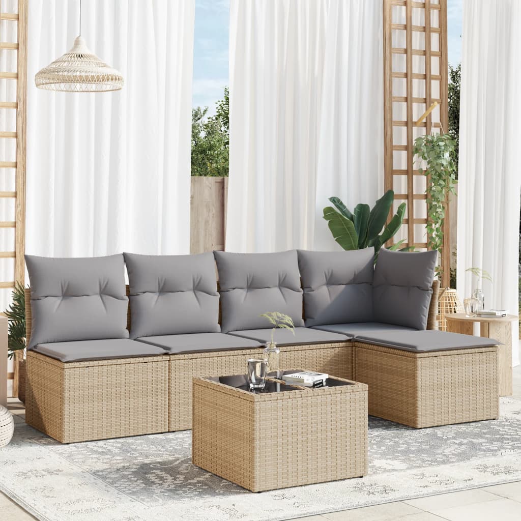 Soffgrupp För Trädgården Med Dynor 5 Delar Beige Konstrotting