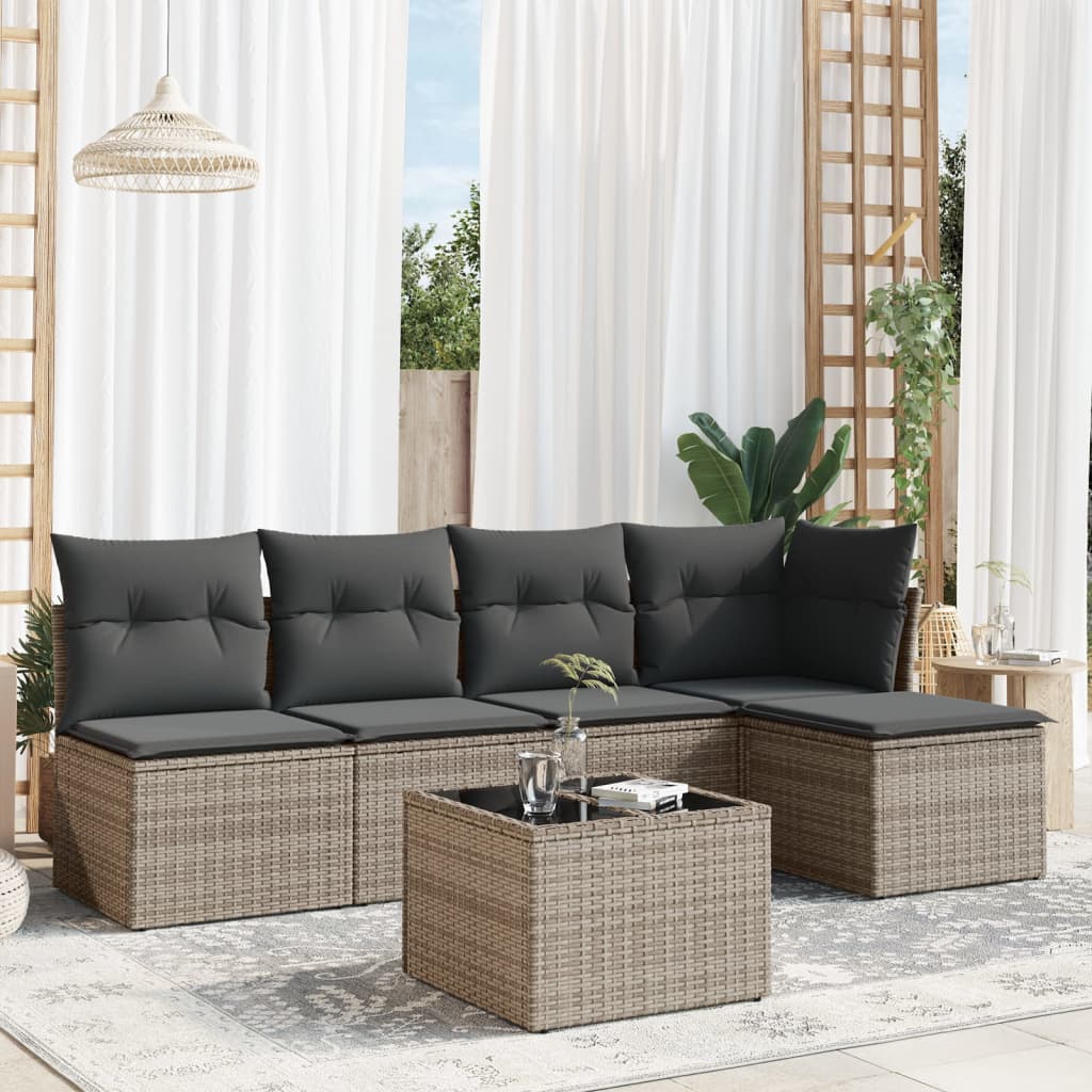 Soffgrupp För Trädgården Med Dynor 5 Delar Beige Konstrotting