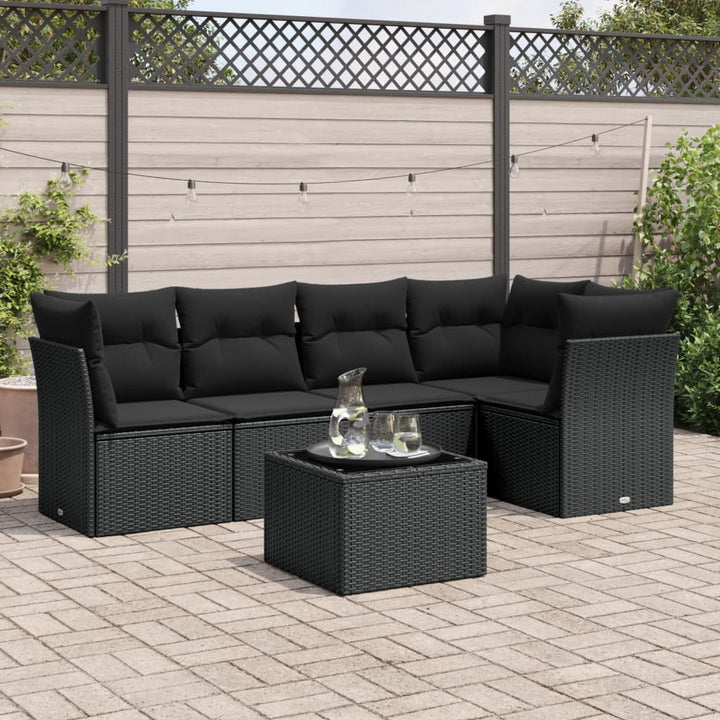 Loungegrupp Med Dynor 6 Delar Svart Konstrotting