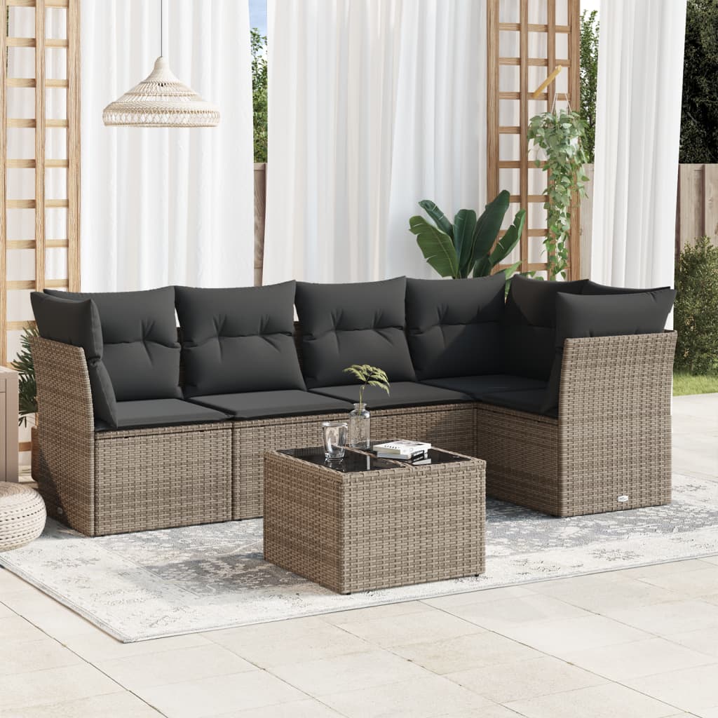 Loungegrupp Med Dynor 6 Delar Svart Konstrotting