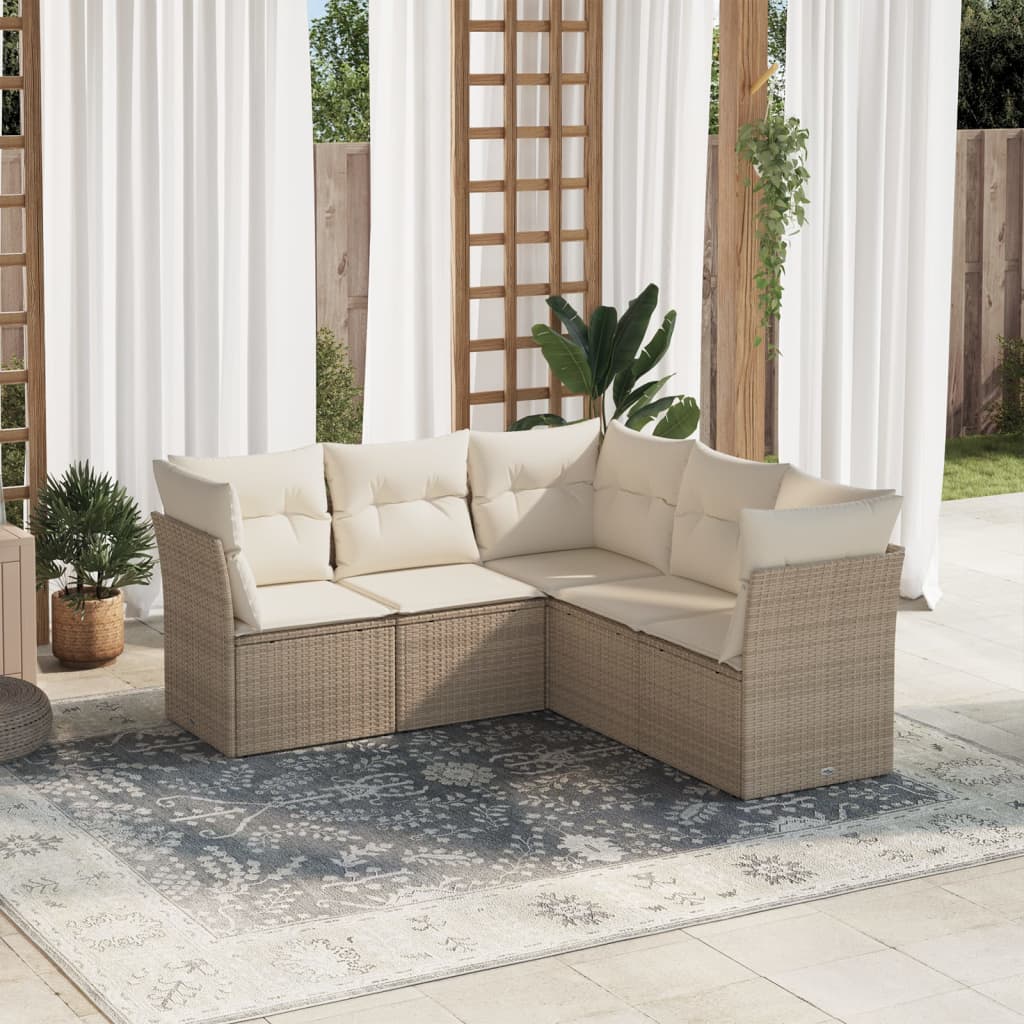 Soffgrupp För Trädgården Med Dynor 5 Delar Beige Konstrotting