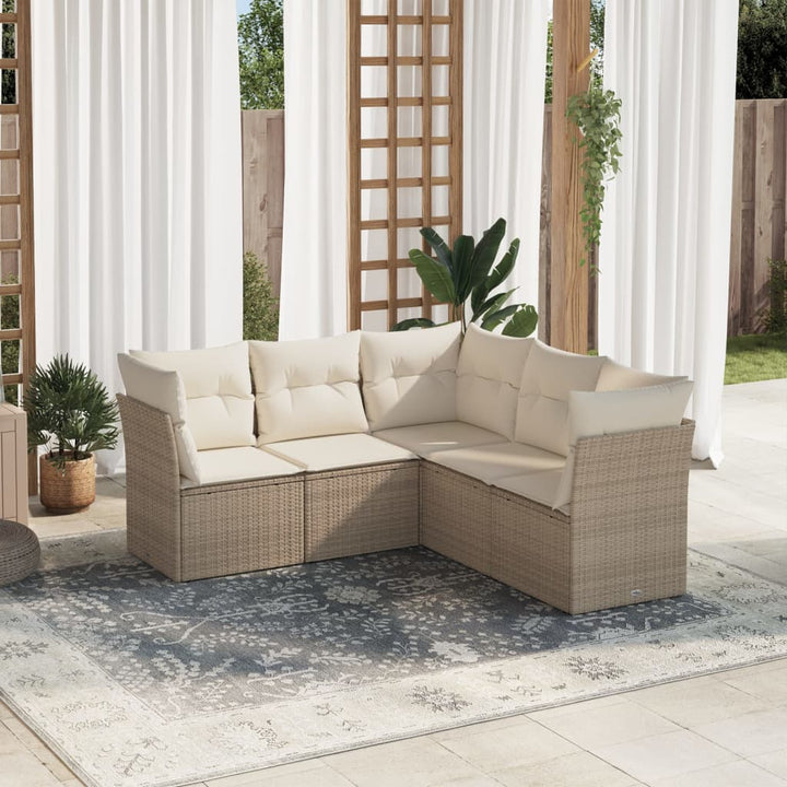 Soffgrupp För Trädgården Med Dynor 5 Delar Beige Konstrotting