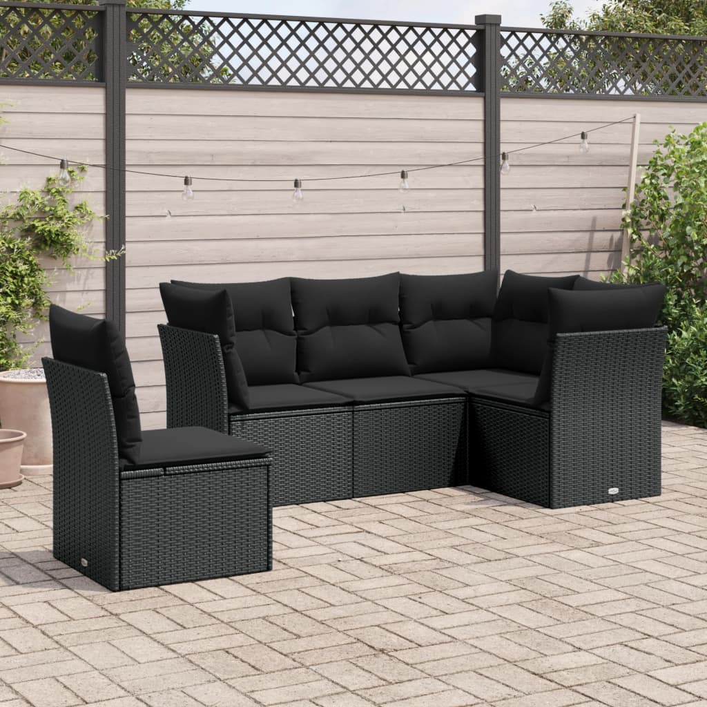 Loungegrupp Med Dynor 6 Delar Svart Konstrotting