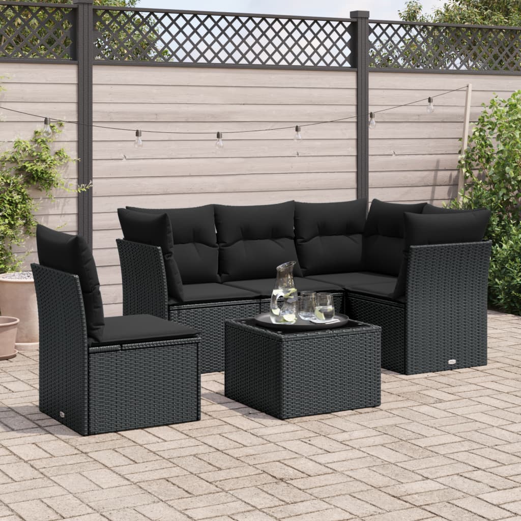 Loungegrupp Med Dynor 6 Delar Svart Konstrotting