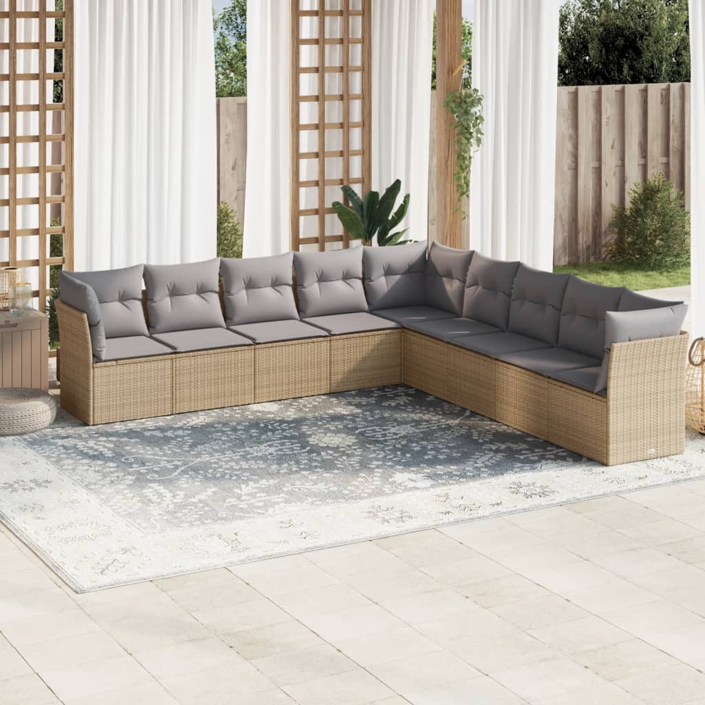 Soffgrupp För Trädgård Med Dynor 10 Delar Beige Konstrotting