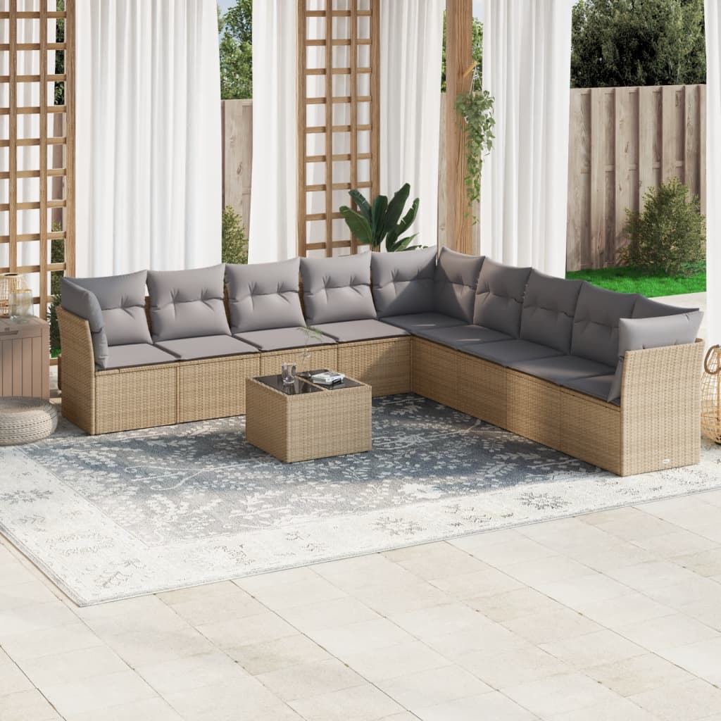 Soffgrupp För Trädgård Med Dynor 10 Delar Beige Konstrotting
