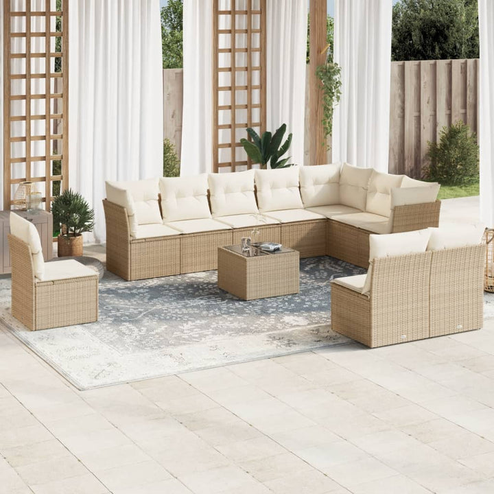 Soffgrupp För Trädgård Med Dynor 10 Delar Beige Konstrotting