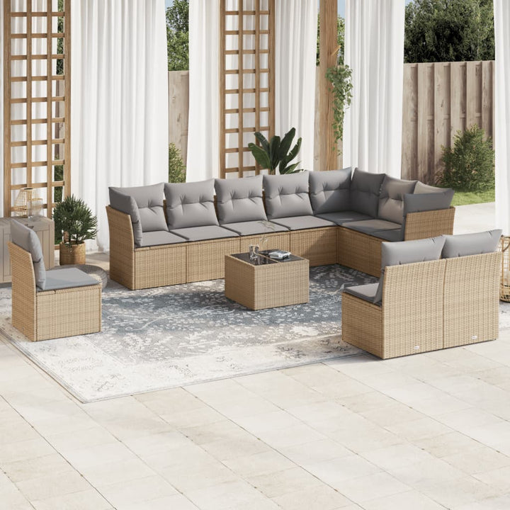 Soffgrupp För Trädgård Med Dynor 10 Delar Beige Konstrotting