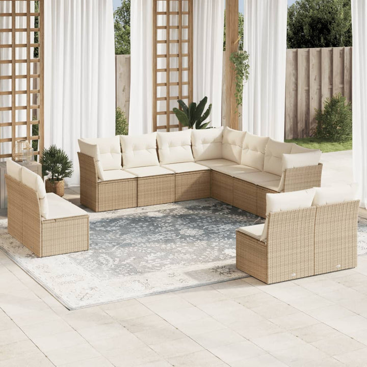 Loungegrupp För Trädgården M. Dynor 11 Delar Beige Konstrotting