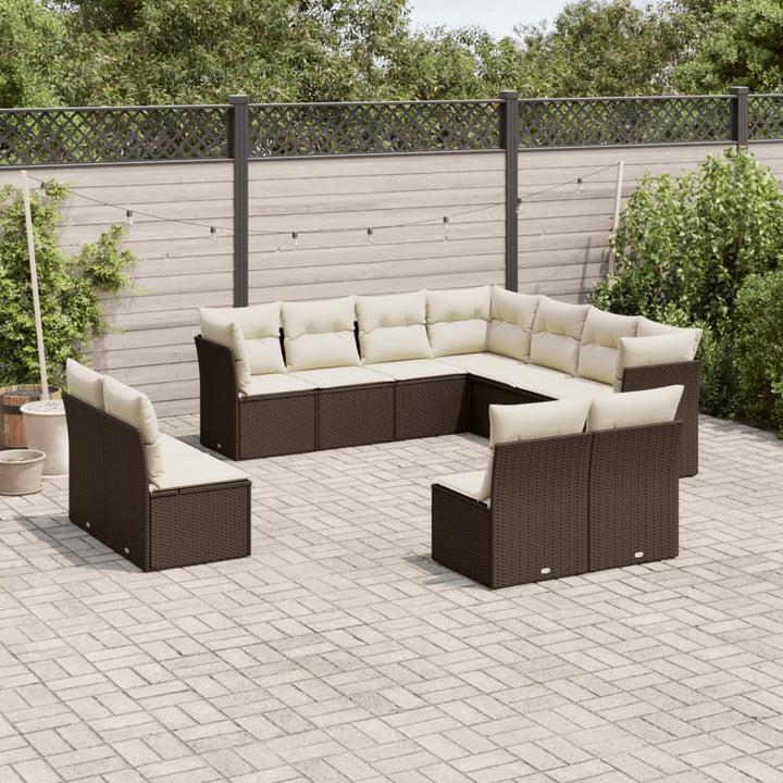 Loungegrupp För Trädgården M. Dynor 11 Delar Beige Konstrotting