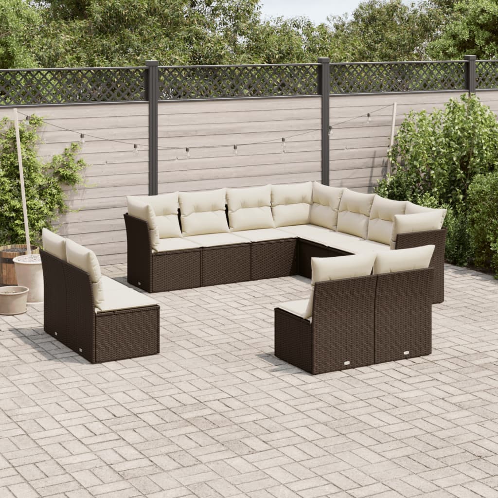 Loungegrupp För Trädgården M. Dynor 11 Delar Beige Konstrotting