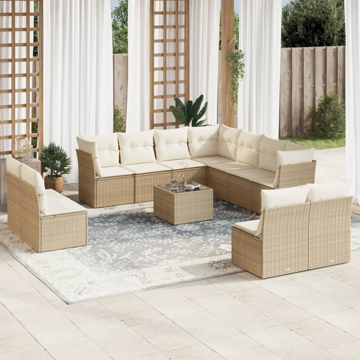 Loungegrupp För Trädgården M. Dynor 11 Delar Beige Konstrotting