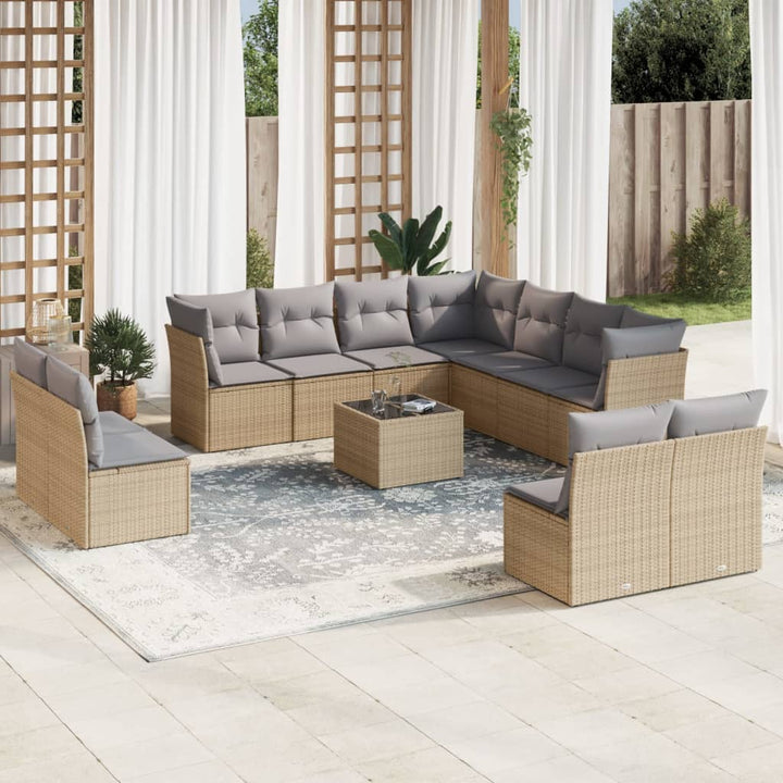 Loungegrupp För Trädgården M. Dynor 11 Delar Beige Konstrotting