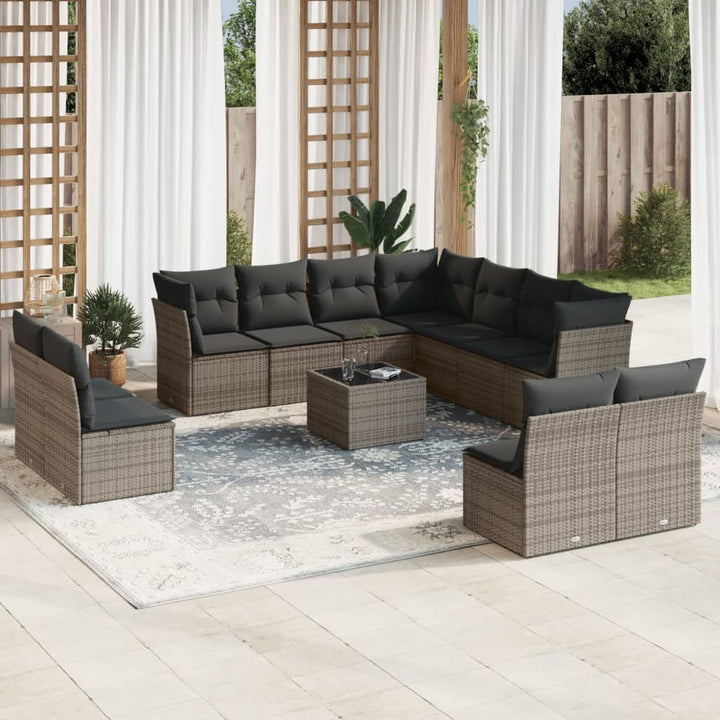 Loungegrupp För Trädgården M. Dynor 11 Delar Beige Konstrotting