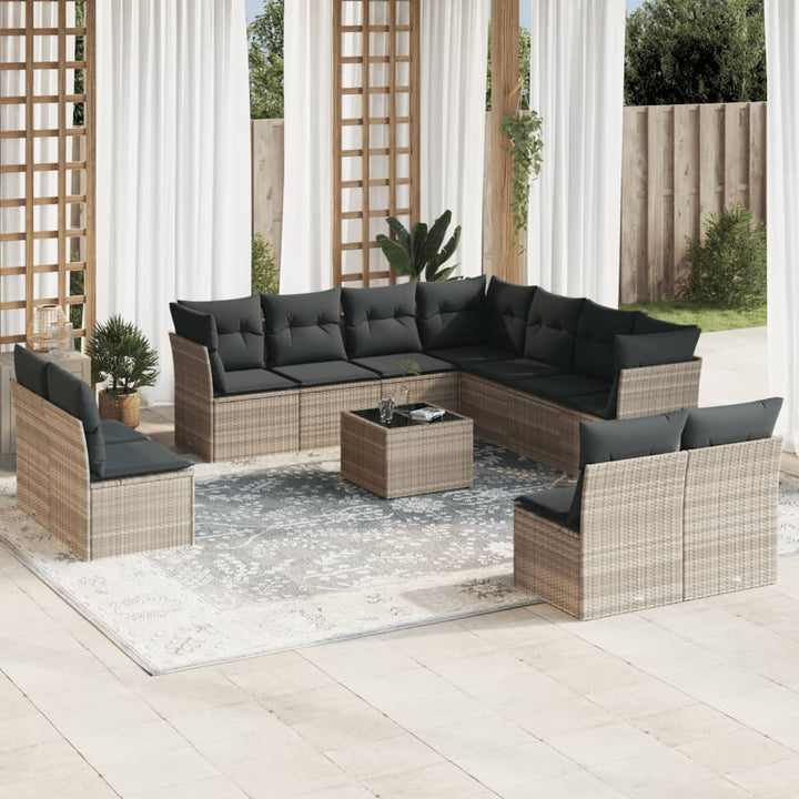 Loungegrupp För Trädgården M. Dynor 11 Delar Beige Konstrotting