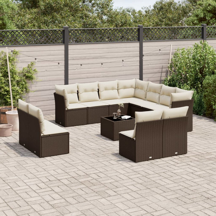 Loungegrupp För Trädgården M. Dynor 11 Delar Beige Konstrotting