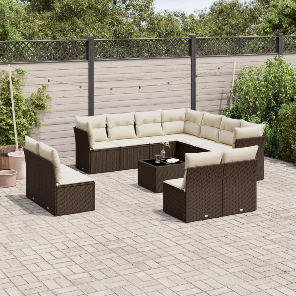 Loungegrupp För Trädgården M. Dynor 11 Delar Beige Konstrotting