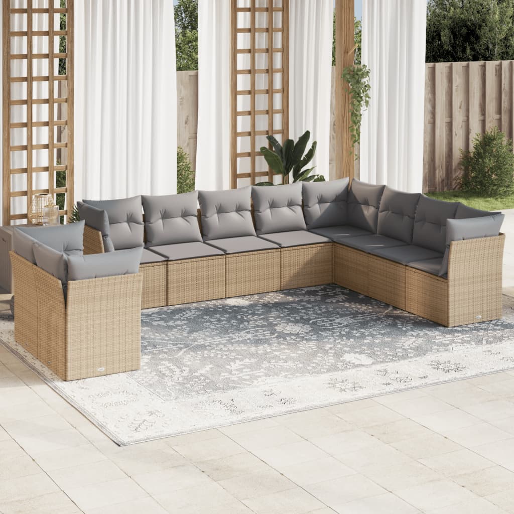 Soffgrupp För Trädgård Med Dynor 10 Delar Beige Konstrotting