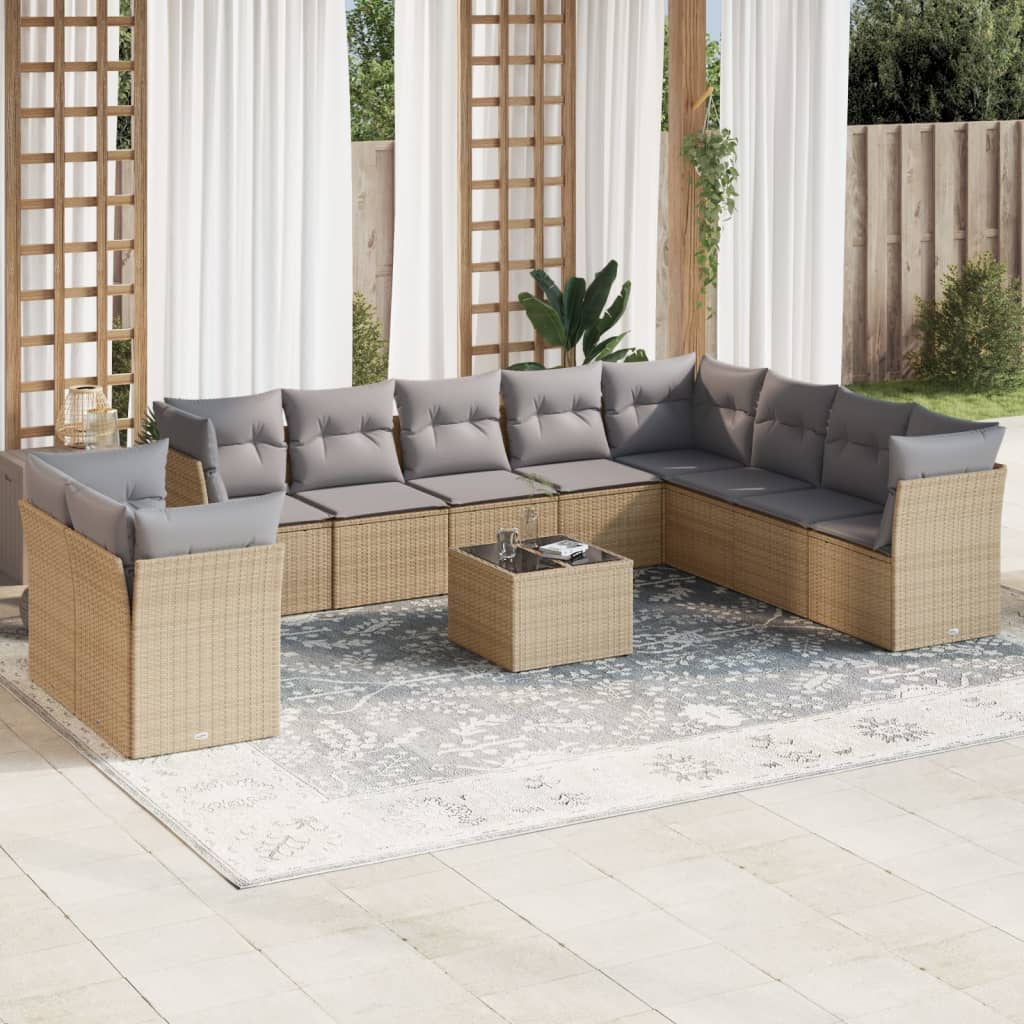 Soffgrupp För Trädgård Med Dynor 10 Delar Beige Konstrotting
