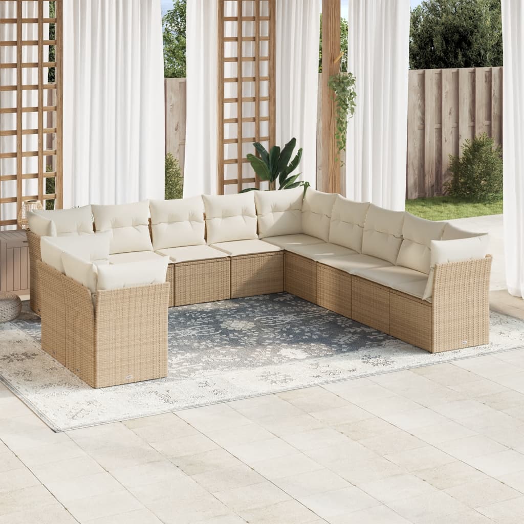 Loungegrupp För Trädgården M. Dynor 11 Delar Beige Konstrotting