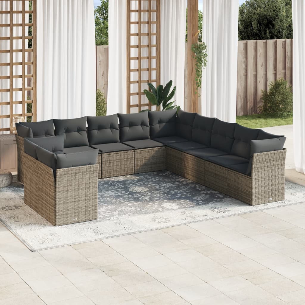 Loungegrupp För Trädgården M. Dynor 11 Delar Beige Konstrotting