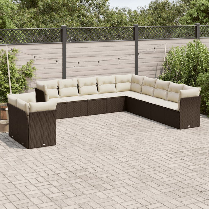 Loungegrupp För Trädgården M. Dynor 11 Delar Beige Konstrotting