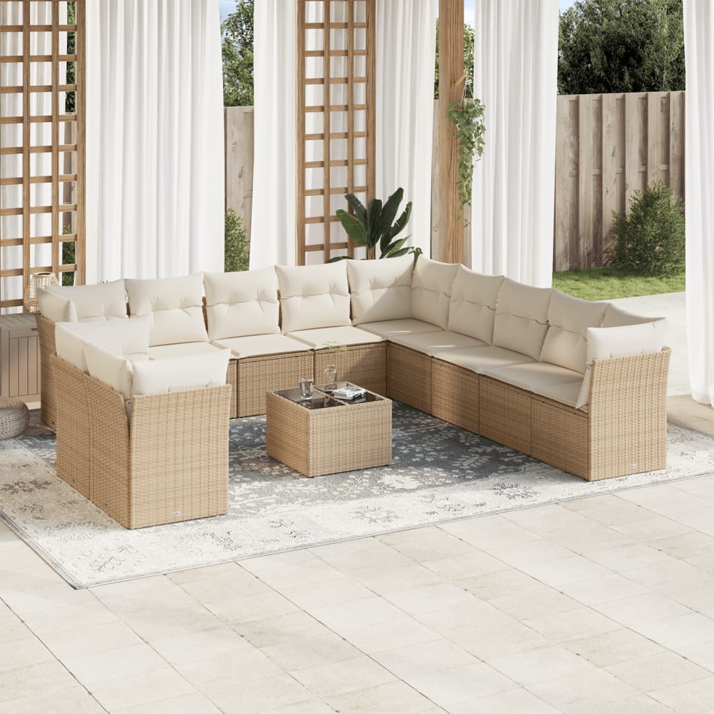 Loungegrupp För Trädgården M. Dynor 11 Delar Beige Konstrotting