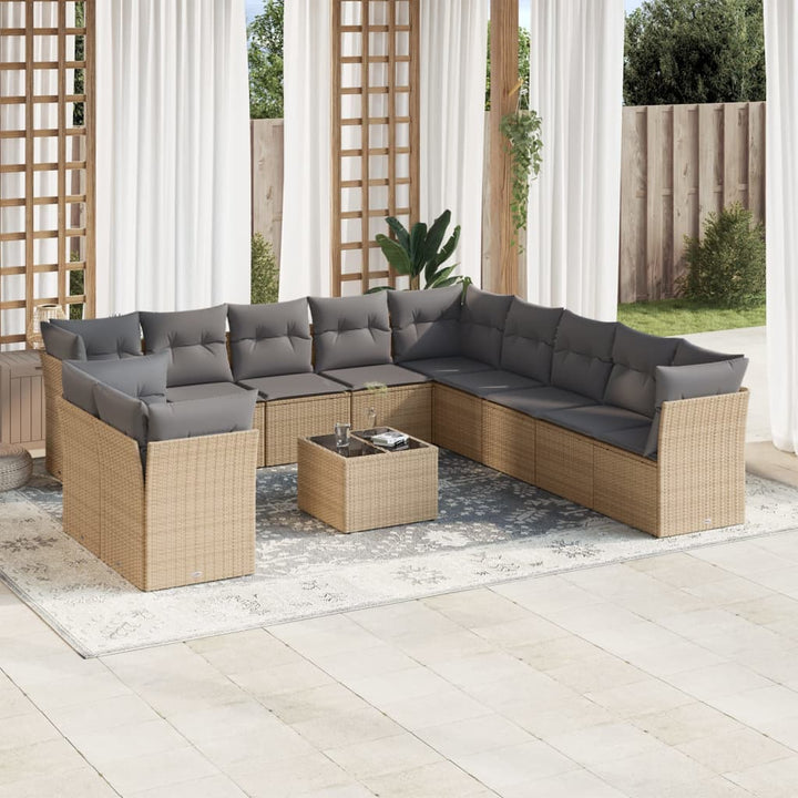 Loungegrupp För Trädgården M. Dynor 11 Delar Beige Konstrotting