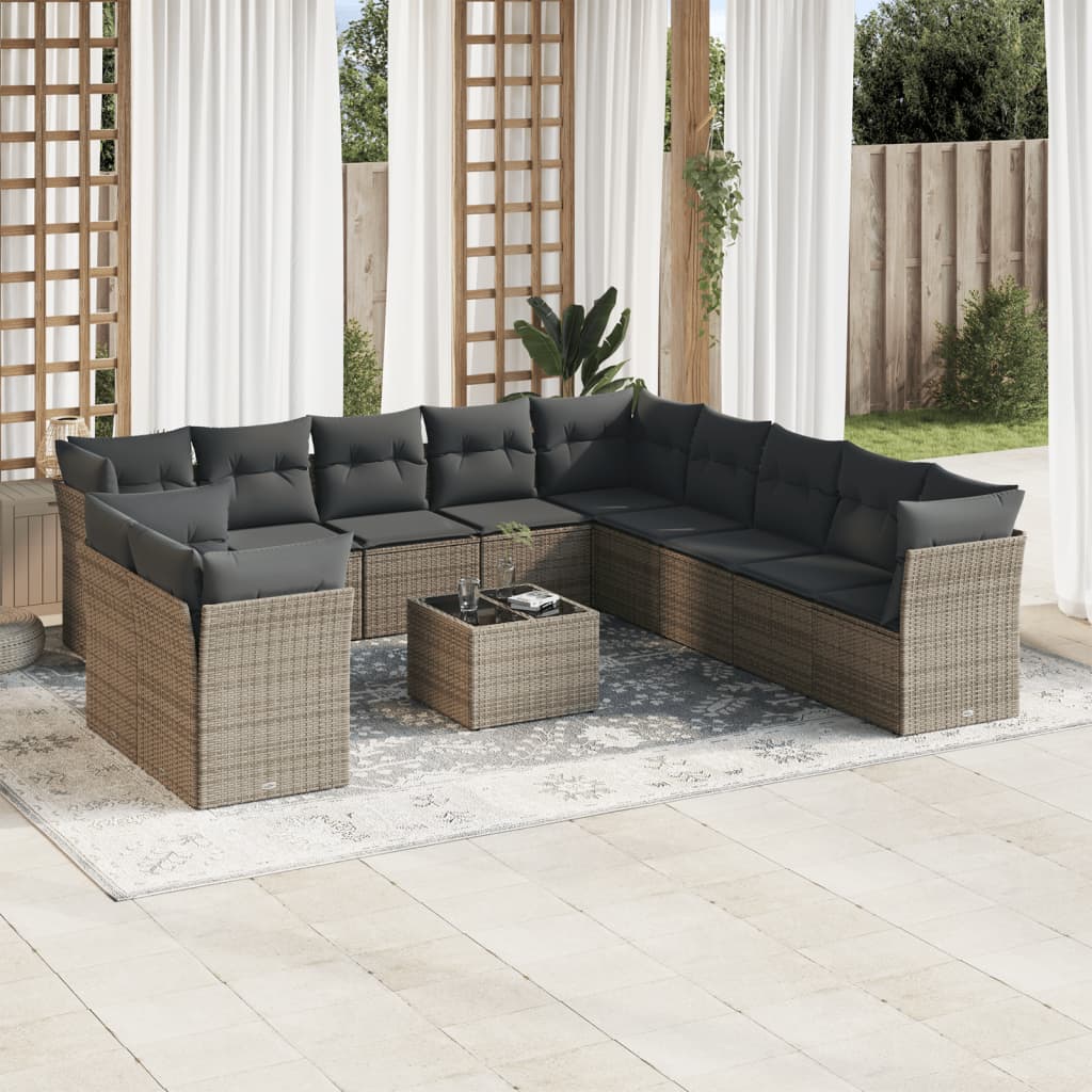 Loungegrupp För Trädgården M. Dynor 11 Delar Beige Konstrotting