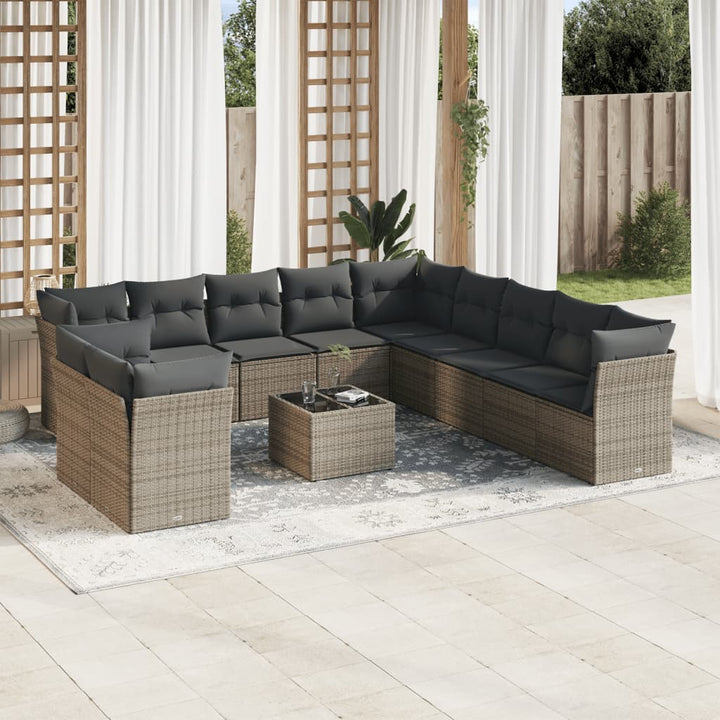 Loungegrupp För Trädgården M. Dynor 11 Delar Beige Konstrotting