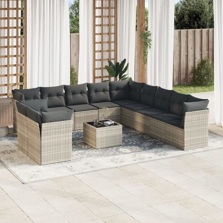 Loungegrupp För Trädgården M. Dynor 11 Delar Beige Konstrotting