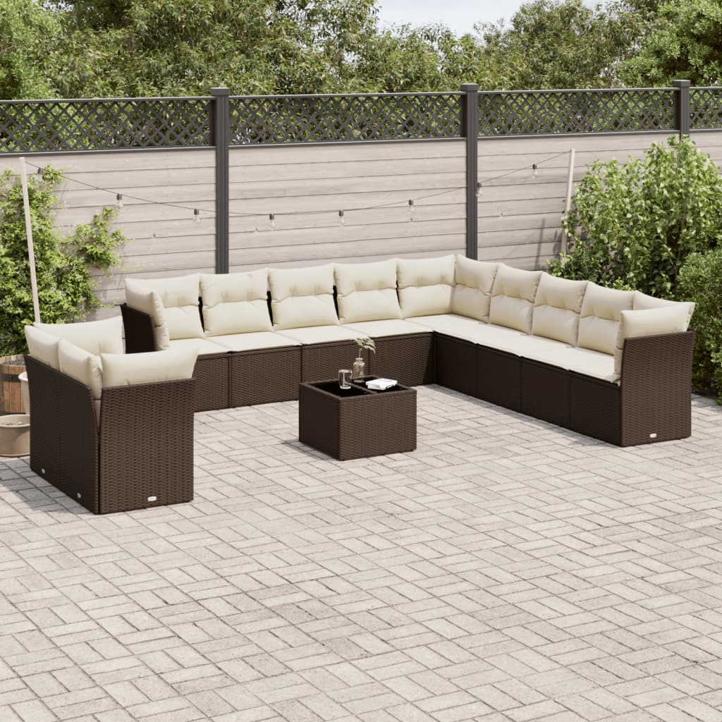Loungegrupp För Trädgården M. Dynor 11 Delar Beige Konstrotting