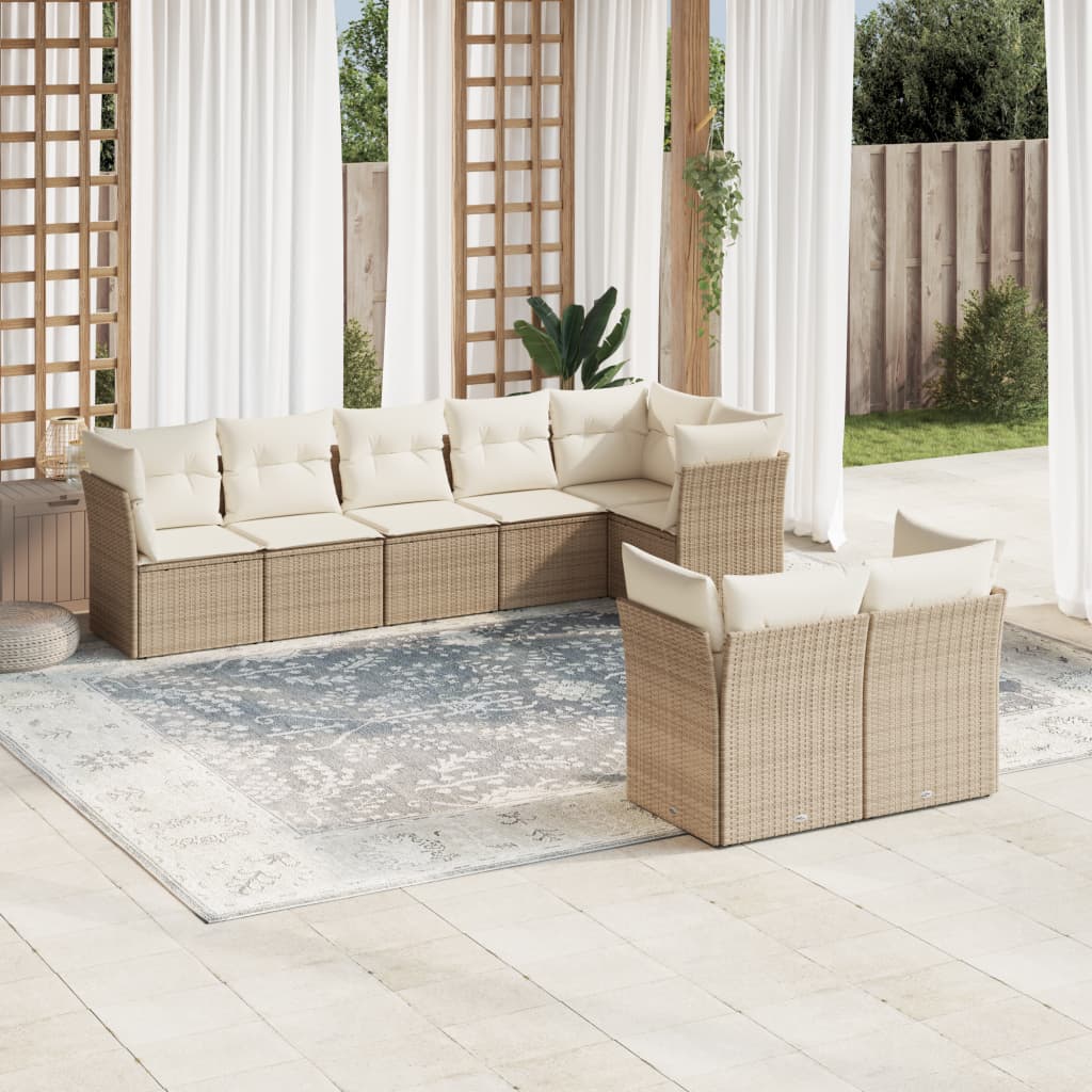 Matgrupp För Trädgården Med Dynor 8 Delar Beige Konstrotting