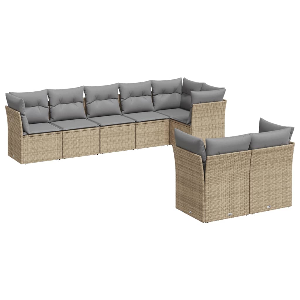 Matgrupp För Trädgården Med Dynor 8 Delar Beige Konstrotting