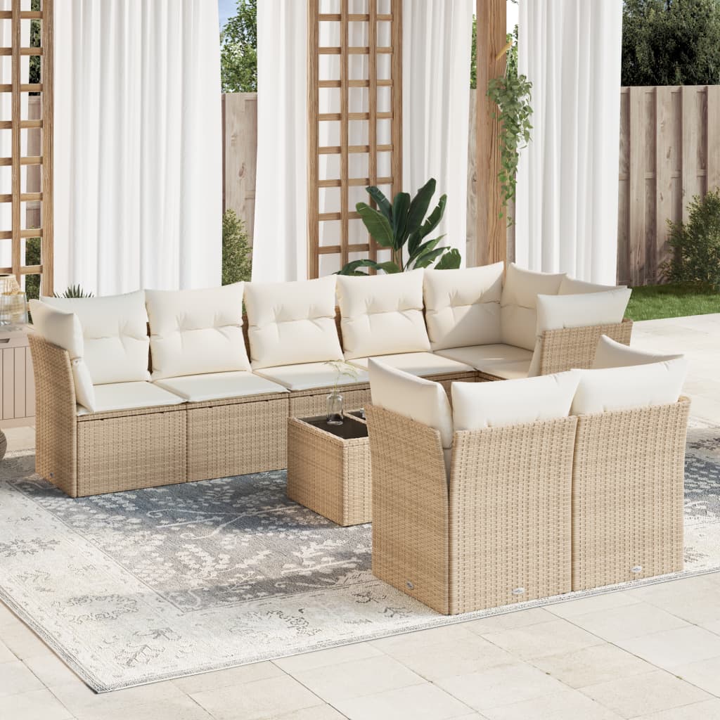 Matgrupp För Trädgården Med Dynor 8 Delar Beige Konstrotting