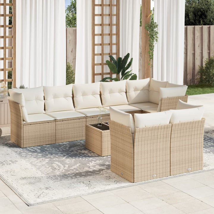 Matgrupp För Trädgården Med Dynor 8 Delar Beige Konstrotting