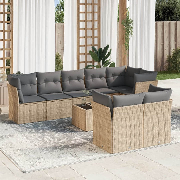 Matgrupp För Trädgården Med Dynor 8 Delar Beige Konstrotting