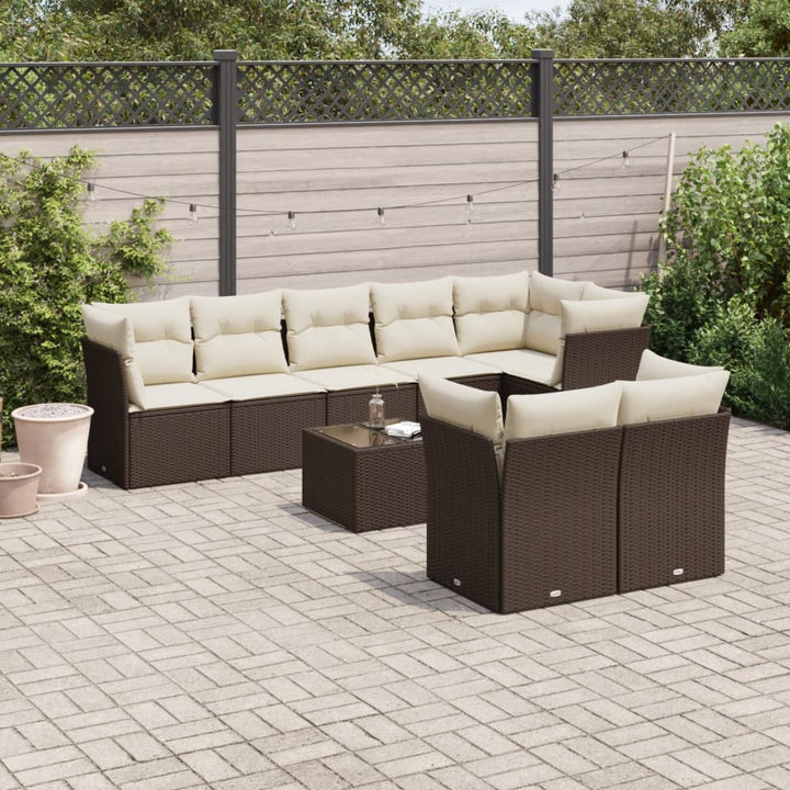 Matgrupp För Trädgården Med Dynor 8 Delar Beige Konstrotting