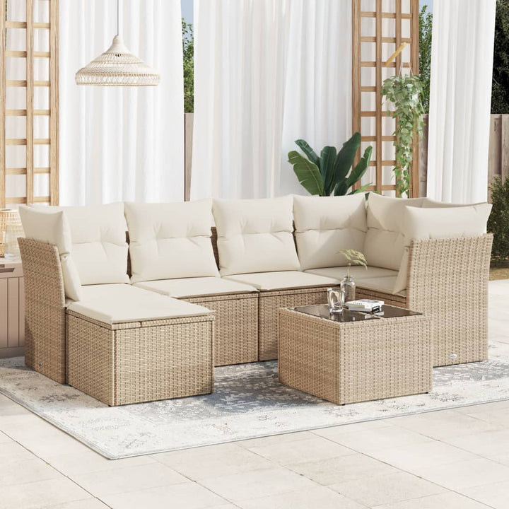 Soffgrupp För Trädgården Med Dynor 6 Delar Beige Konstrotting