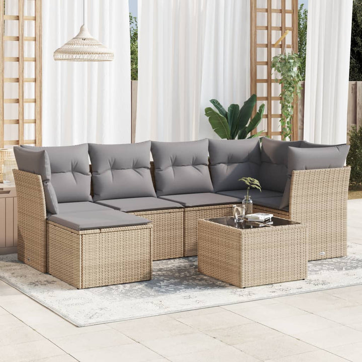 Soffgrupp För Trädgården Med Dynor 6 Delar Beige Konstrotting