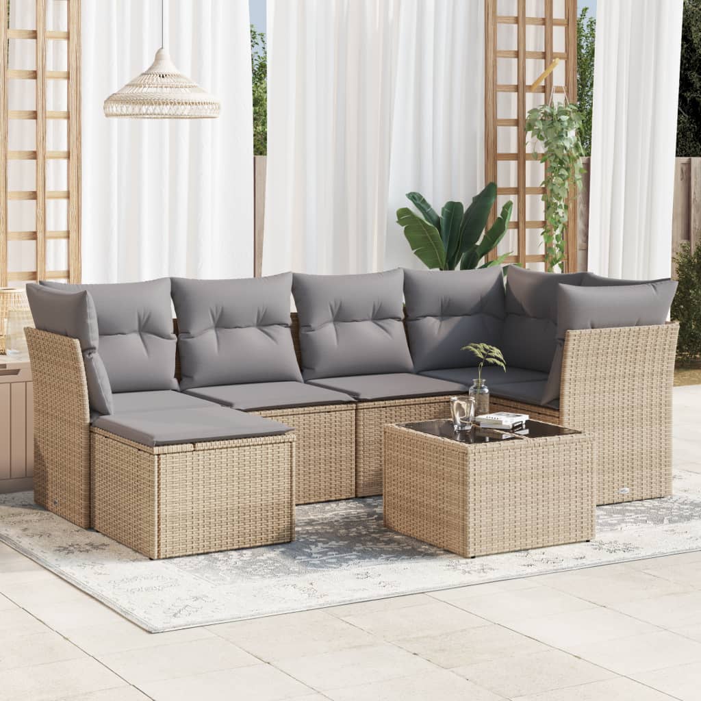 Soffgrupp För Trädgården Med Dynor 6 Delar Beige Konstrotting